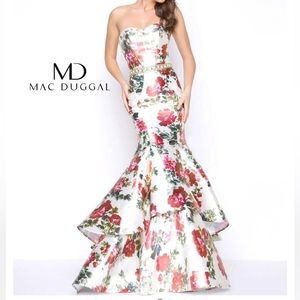 Mac Duggal 66029M Floral Print Mermaid Style Evening Prom Black tie Gown